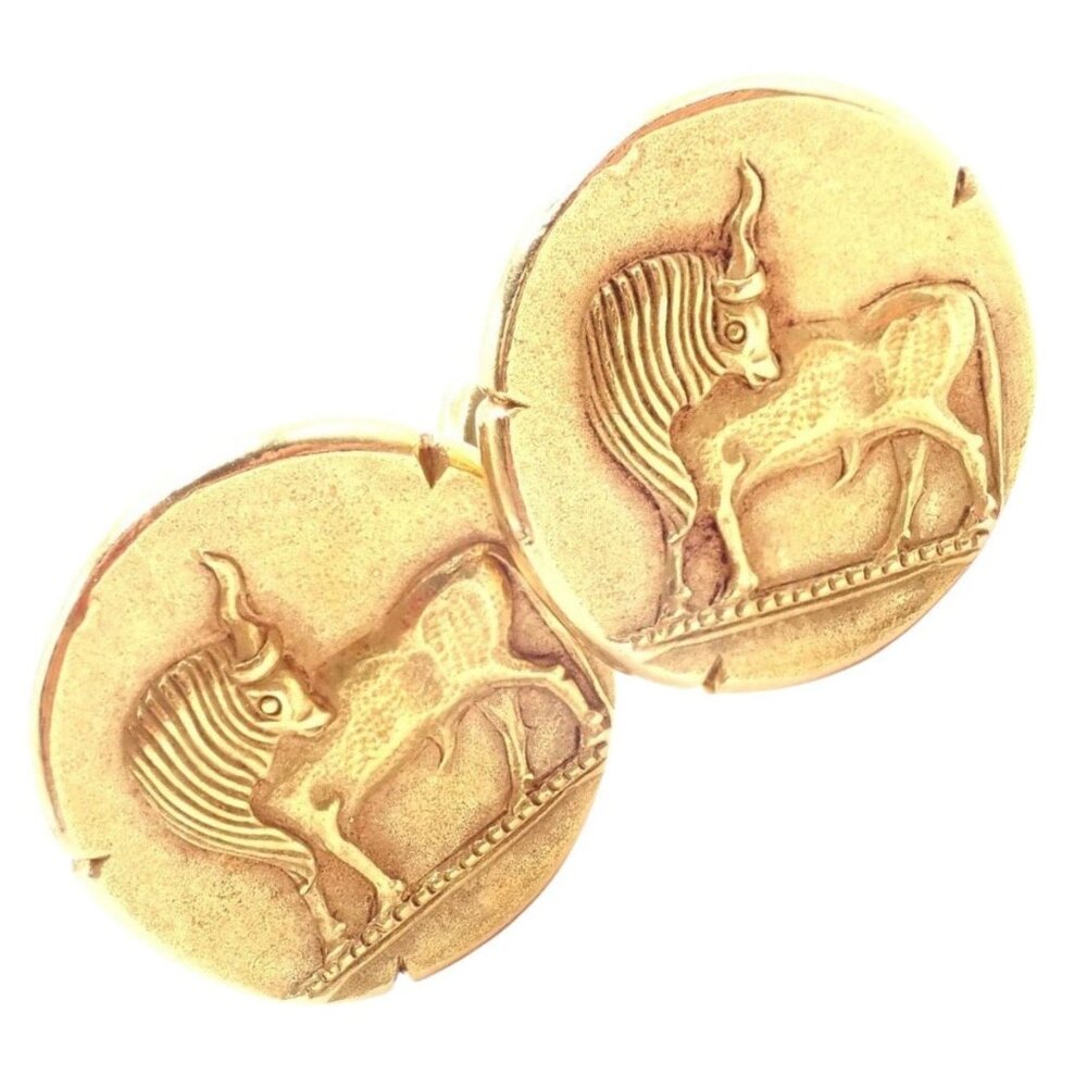 Vintage! Van Cleef & Arpels G. L'Enfant 18k Yellow Gold Zodiac Taurus Cufflinks